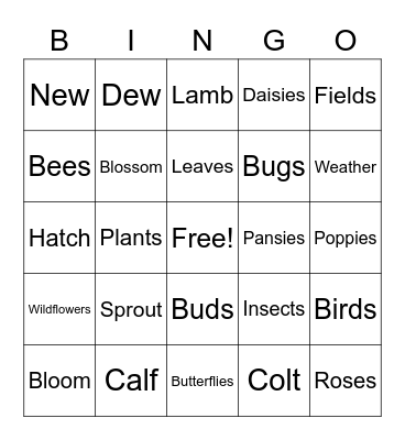 SPRINGTIME Bingo Card
