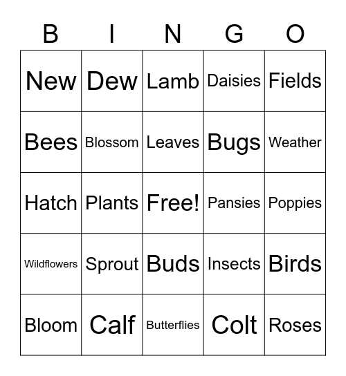 SPRINGTIME Bingo Card