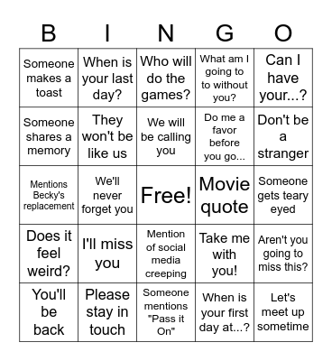 Becky Divorces Us :-( Bingo Card