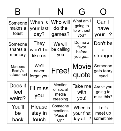 Becky Divorces Us :-( Bingo Card