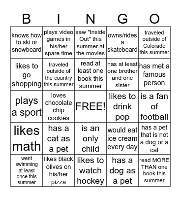 People Bingo Card