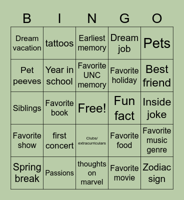 Untitled Bingo Card