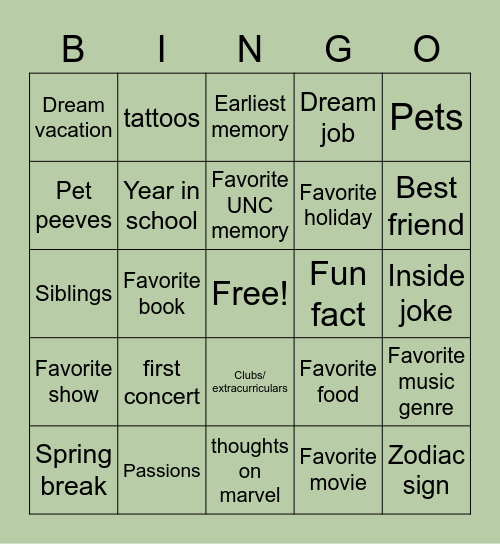Untitled Bingo Card