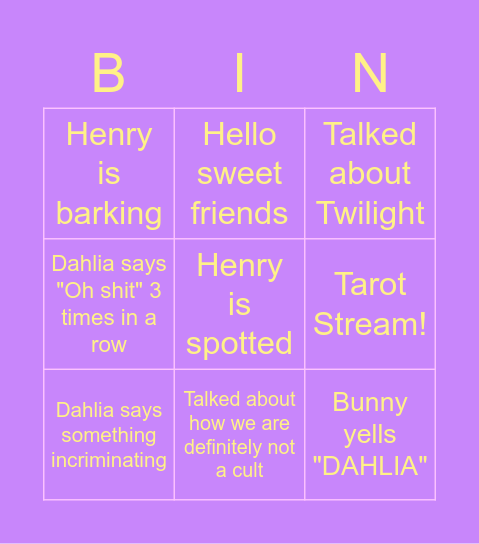 SnowhiteDahlia Twitch Bingo Card