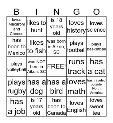 Advisory Get-to-Know You Bingo Card