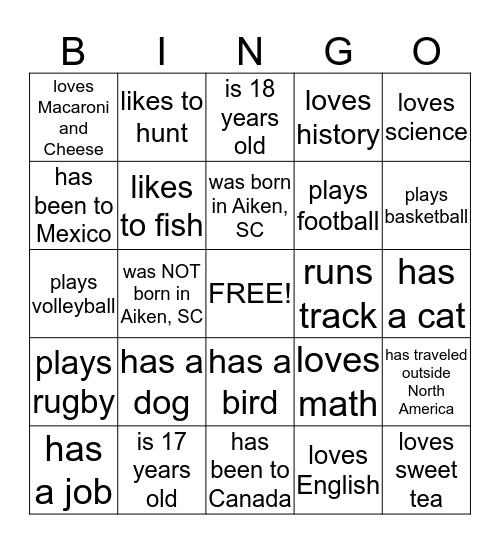 Advisory Get-to-Know You Bingo Card
