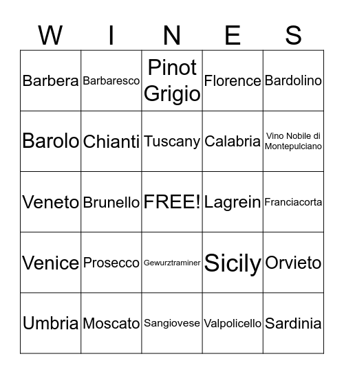 Italy Bingo Card