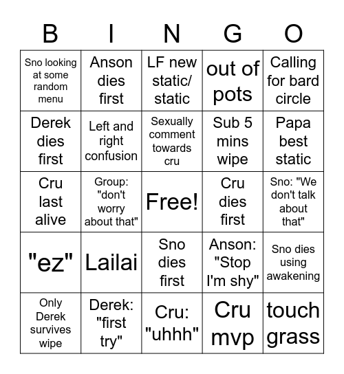 Papa Raid Bingo Card