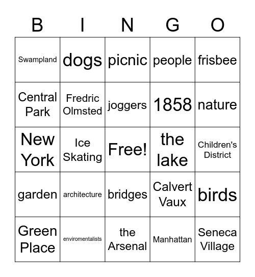 A Green Place To Be: Central Park Bingo Card