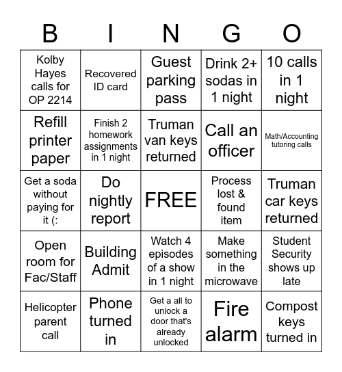 DPS Receptionist Bingo Card