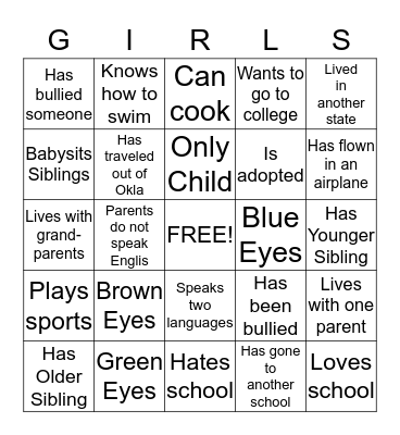 Girl Power Bingo Card