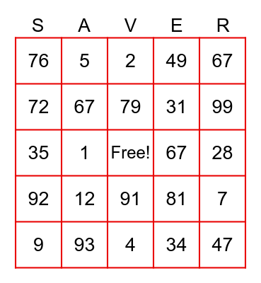 Life Savers Bingo Card