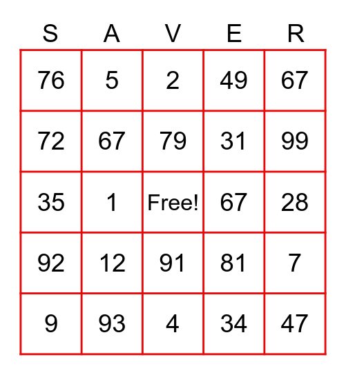 Life Savers Bingo Card