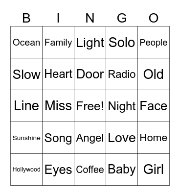 Country Music Bingo Card
