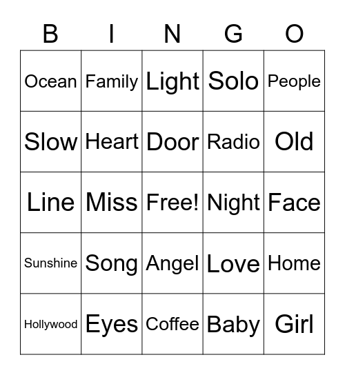 Country Music Bingo Card