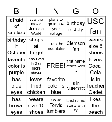 Advisory Get-to-Know You Bingo Card