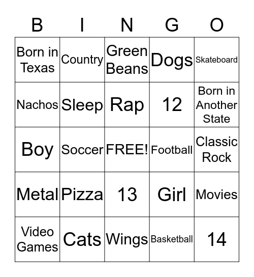"ME" Power Points Bingo Card