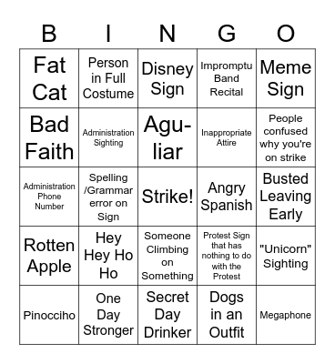 CTA Strike Bingo Card