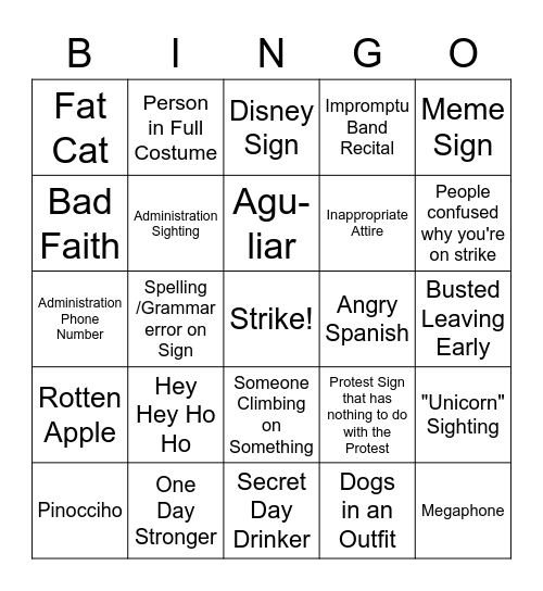 CTA Strike Bingo Card