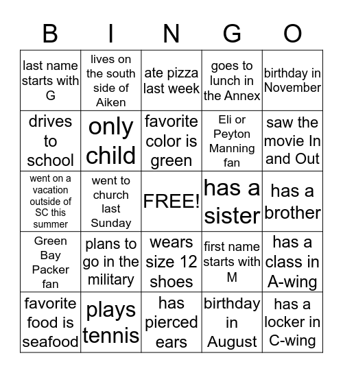 Advisory Get-to-Know-You Bingo Card
