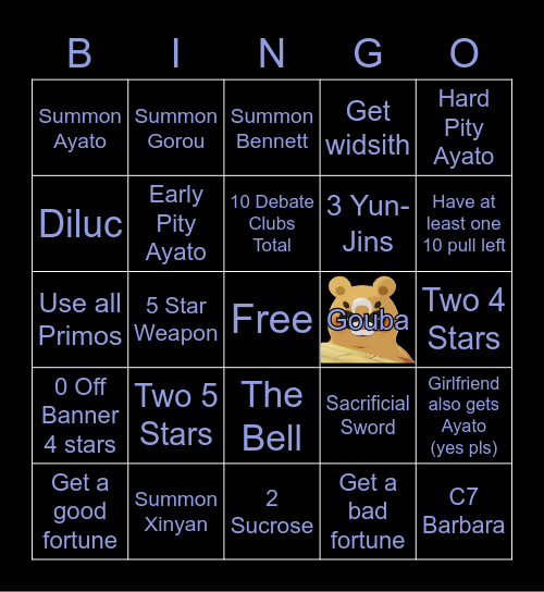 Ayato Summons Bingo Card