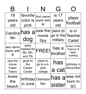 Advisory Get-to-Know-You Bingo Card