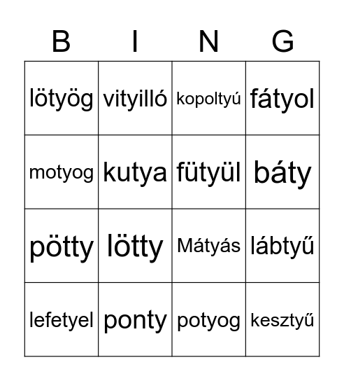 ty Bingo Card