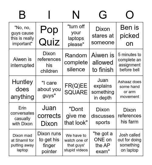 Computer Science Bingo Card