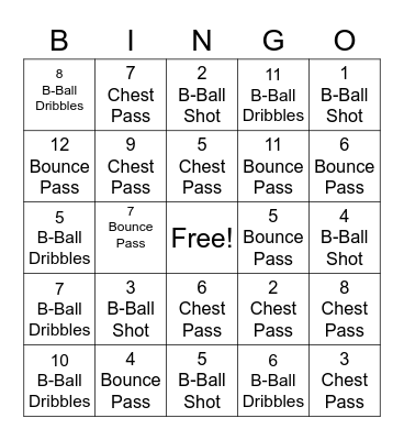 WES Bingo Basketball Skills Bingo Card