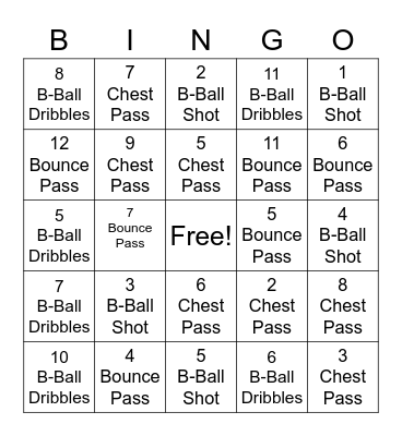 WES Bingo Basketball Skills Bingo Card