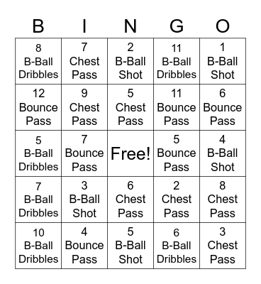 WES Bingo Basketball Skills Bingo Card