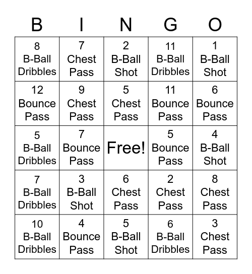 WES Bingo Basketball Skills Bingo Card