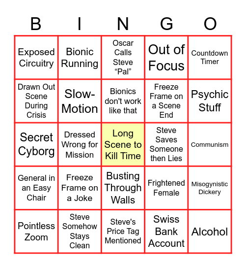 The Six Million Dollar Man Bingo Card