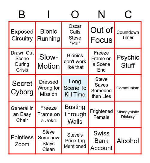 The Six Million Dollar Man Bingo Card