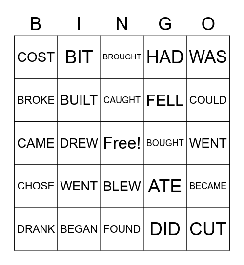 IRREGULAR VERBS Bingo Card