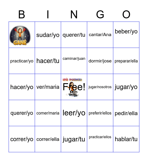 verbos d Bingo Card