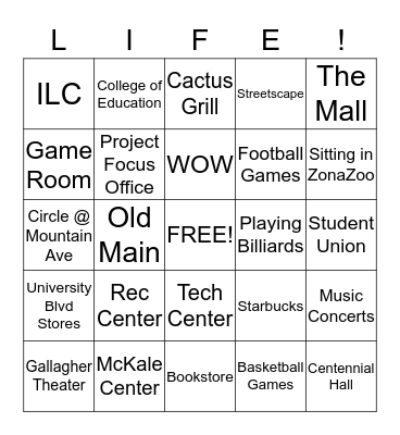 Campus Life! Bingo Card