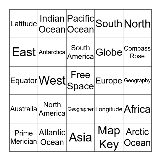 Geography Bingo Card