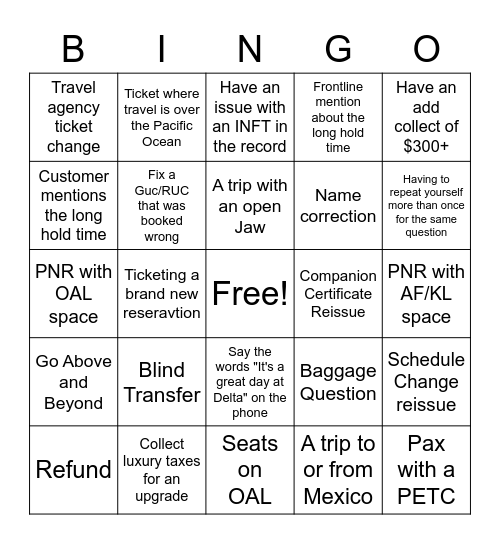 GTS Bingo Card