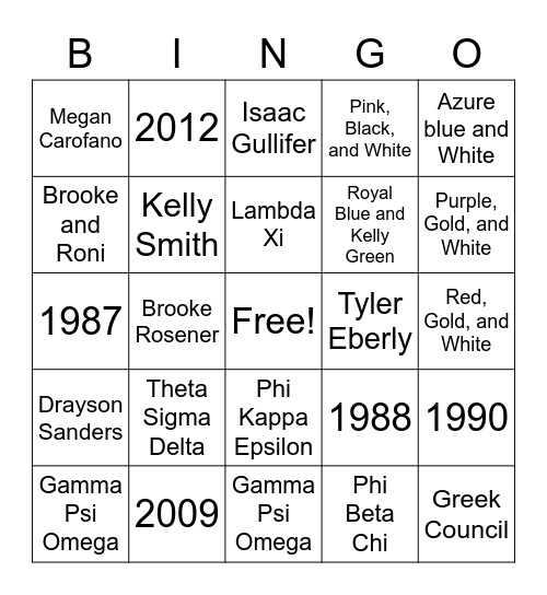 Greek Trivia Bingo Card