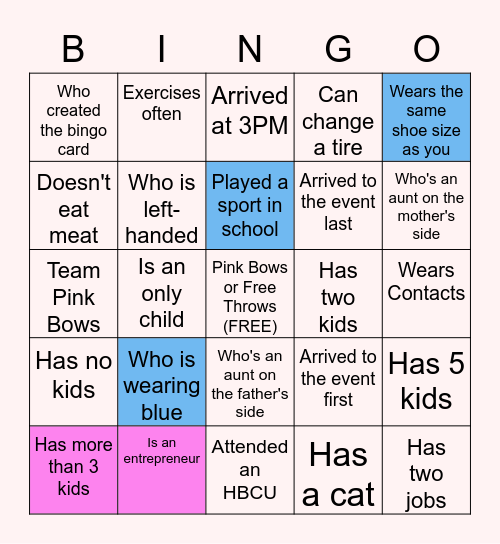 FIND THE GUEST BINGO Card