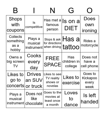 ALL ABOUT YOU Bingo Card