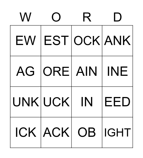 Phonograms Bingo Card