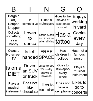 ALL ABOUT YOU Bingo Card