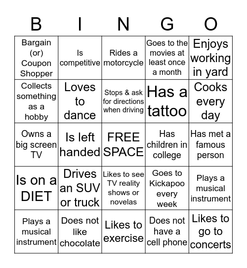 ALL ABOUT YOU Bingo Card