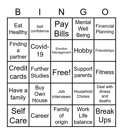 Adulthood Bingo Card