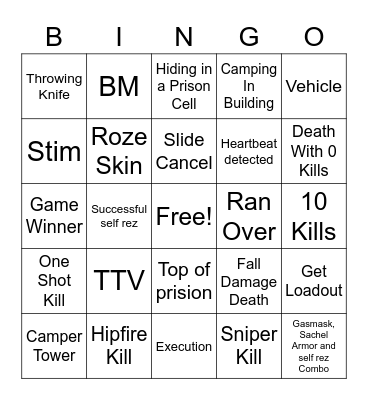 Warzone Rebirth Bingo Card
