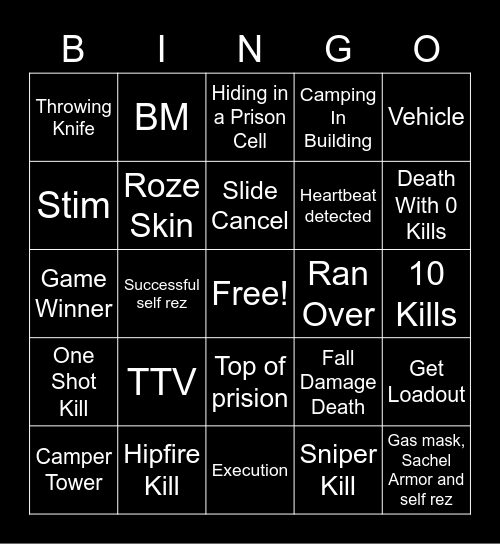 Warzone Rebirth Bingo Card