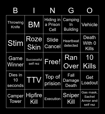 Warzone Rebirth Bingo Card