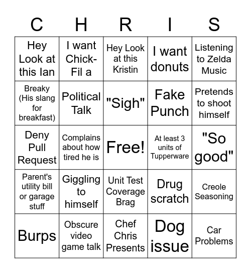 Cubicle Callout Bingo Card